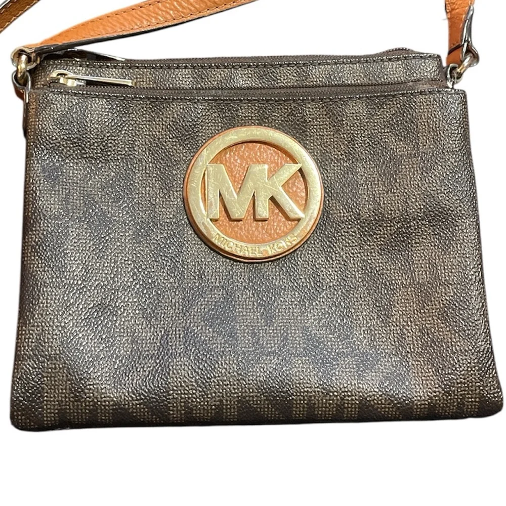Michael Kors Brown and Gold Crossbody Bag with Signature Style